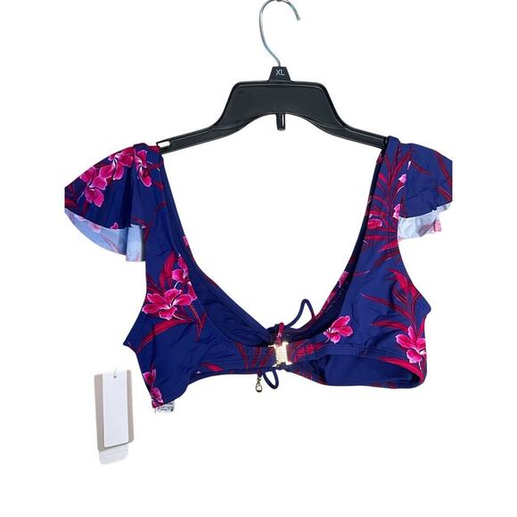 Tommy Bahama Oasis Blossoms Flutter Sleeve Bikini Top Blue Sapphire Size S NEW - Picture 3 of 3